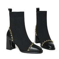 Santiag basse noir Synthétique Femme - Chaînes dorées et bout arrondi chic 2