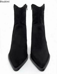 Santiag mi-haute marron Daim Synthétique Femme - Talon cubain épais et bout pointu 2