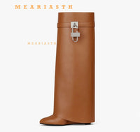 Santiag mi-haute blanc Cuir Femme - Santiags blanches à chaîne élégante 4