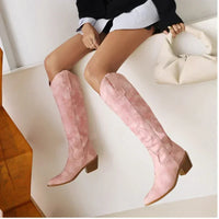 Santiag haute rose Simili Cuir Femme - Broderies florales roses élégantes et uniques 4