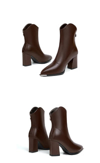 Santiag mi-haute noir Cuir Femme - Bout pointu orné de métal argenté 3