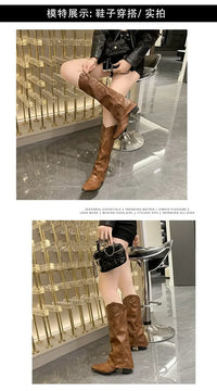 Santiag haute marron Simili Cuir Femme - Bout pointu et clous décoratifs élégants 2