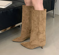 Santiag haute noir Daim Synthétique Femme - Talon fin, design simple et chic 2