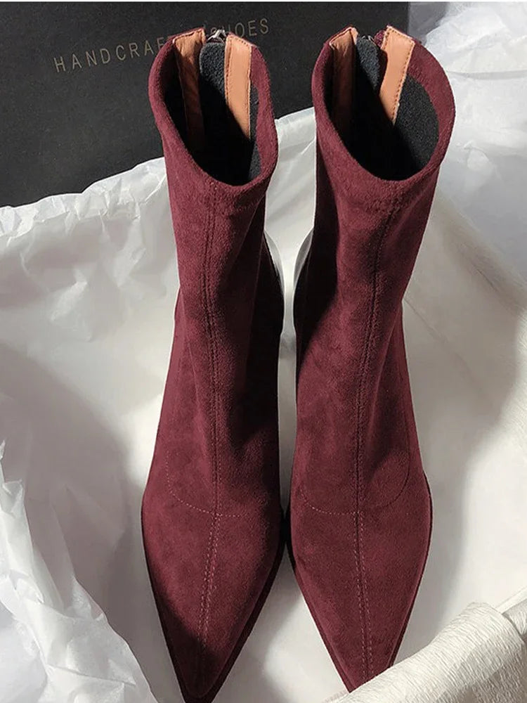 Bottine haute rouge Daim Synthétique Femme - Bottines rouges élégantes à bout pointu 2
