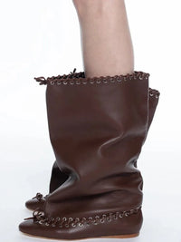 Santiag mi-haute blanc Synthétique Femme - Bout pointu avec lacets visibles 1