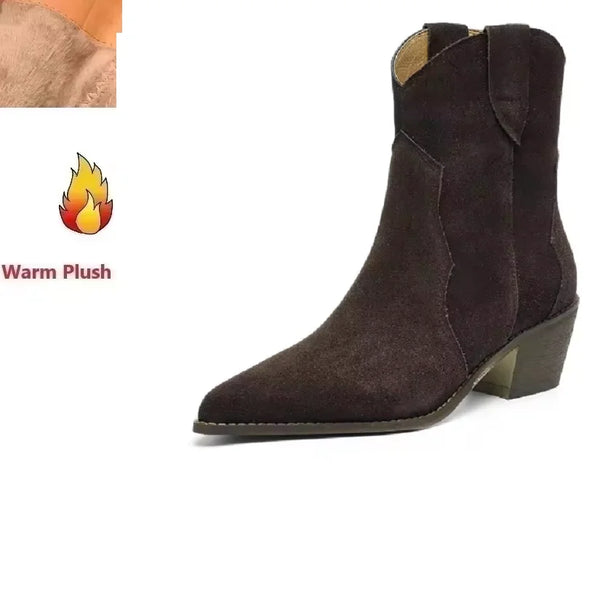 Santiag basse marron foncé Daim Femme - Bout pointu élégant et classique