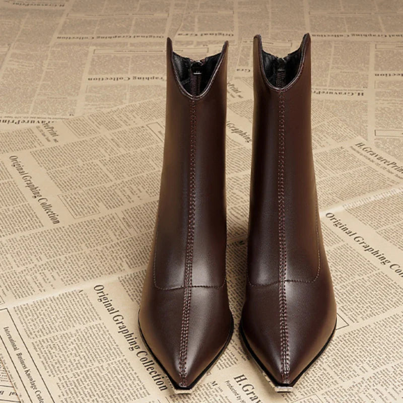 Bottine haute marron Cuir Femme - Santiags modernes à talons carrés 4