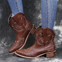 Santiag mi-haute marron Simili Cuir Femme - Broderies élégantes pour un style campagnard 2