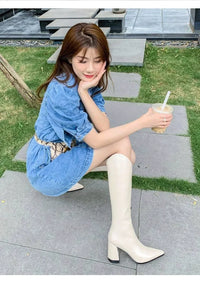 Santiag haute noir Simili Cuir Femme - Élégance audacieuse avec pointes et talons 1