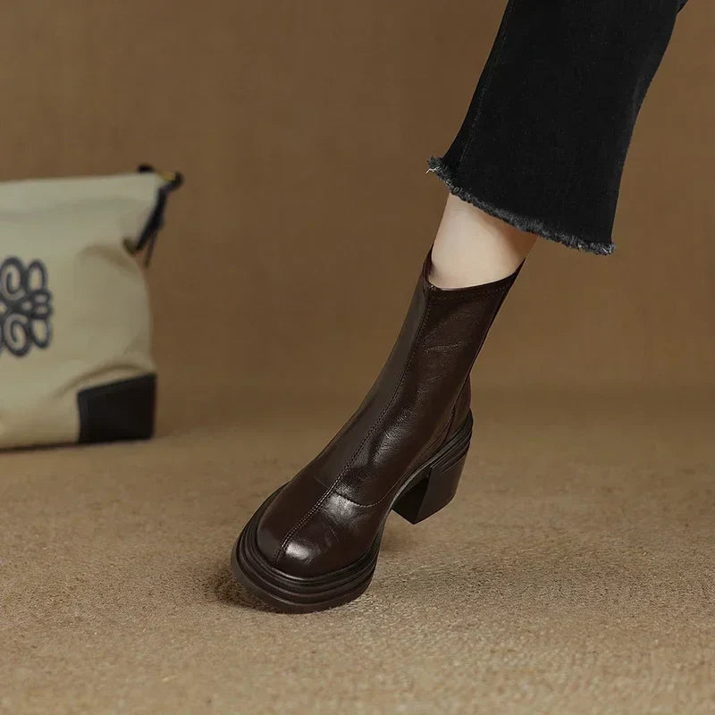 Bottine à talon marron foncé Synthétique Femme - Santiags marron à bout carré élégant 7