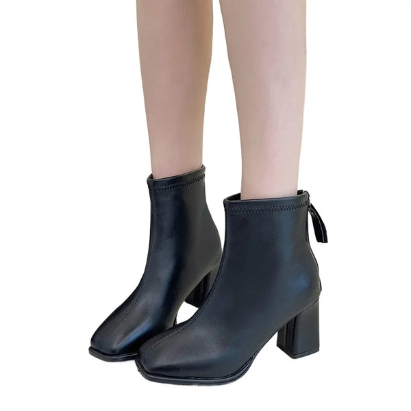 Bottine chelsea noir Simili Cuir Femme - Bout carré moderne et élégant