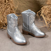 Santiag mi-haute argentée Simili Cuir Fille - Broderies argentées élégantes et modernisées 4