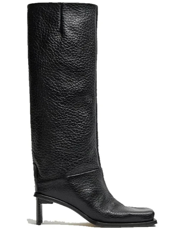 Santiag haute beige Synthétique Femme - Talons carrés modernes et texture grainée