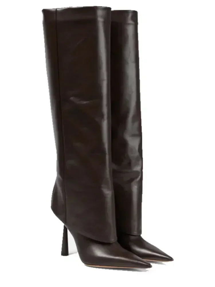 Santiag haute marron foncé Synthétique Femme - Élégance moderne à talon fin