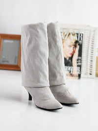 Santiag haute gris Daim Synthétique Femme - Élégance moderne avec talons aiguille fins 1