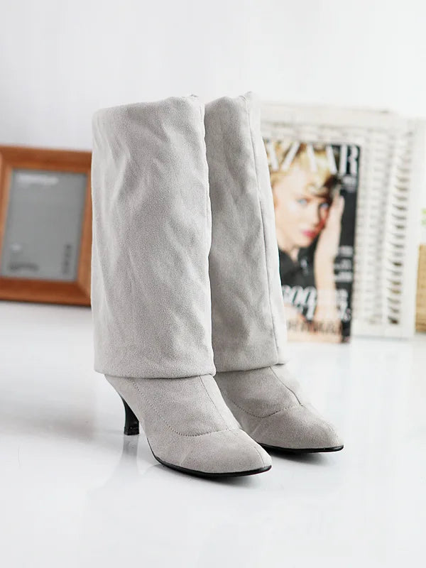 Santiag haute gris Daim Synthétique Femme - Élégance moderne avec talons aiguille fins