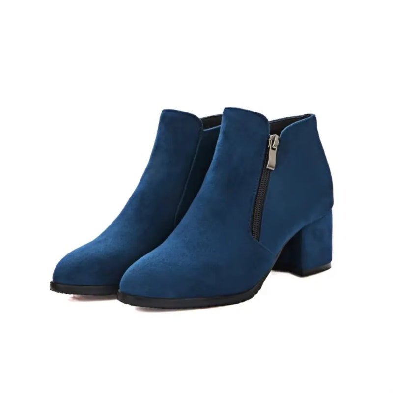 Santiag mi-haute noir Daim Synthétique Femme - Bout pointu avec talon carré stylistique