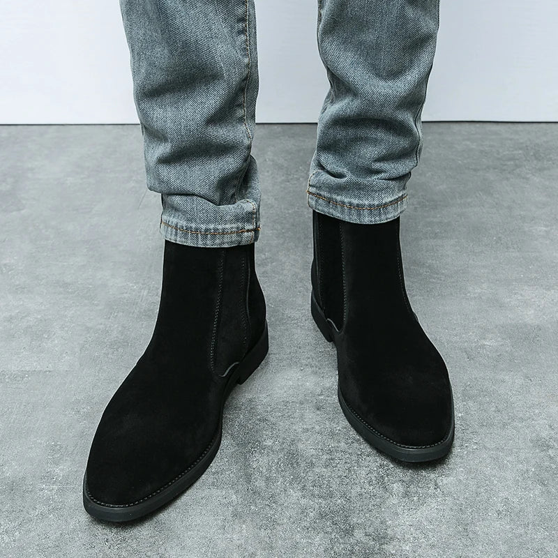 Bottine haute noir Daim Synthétique Homme - Élégance moderne avec fermeture éclair visible 5