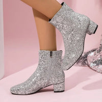 Santiag mi-haute rose à paillettes Synthétique Femme - Bottes roses éclatantes à paillettes 4