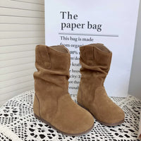 Santiag mi-haute marron clair Daim Synthétique Fille - Style simple avec couture épurée 4