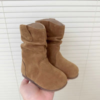 Santiag mi-haute marron clair Daim Synthétique Fille - Style simple avec couture épurée 3