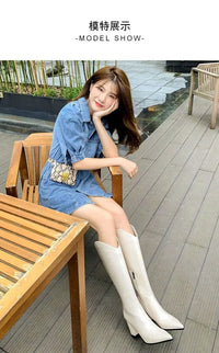 Santiag haute noir Simili Cuir Femme - Élégance audacieuse avec pointes et talons 4