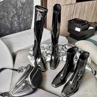 Santiag mi-haute noir Simili Cuir Femme - Talon évasé moderne et finition brillante 4