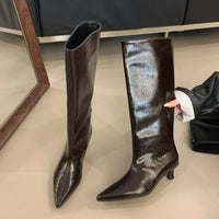 Botte haute noir Simili Cuir Femme - Santiags noires pointues brillantes modernes 5