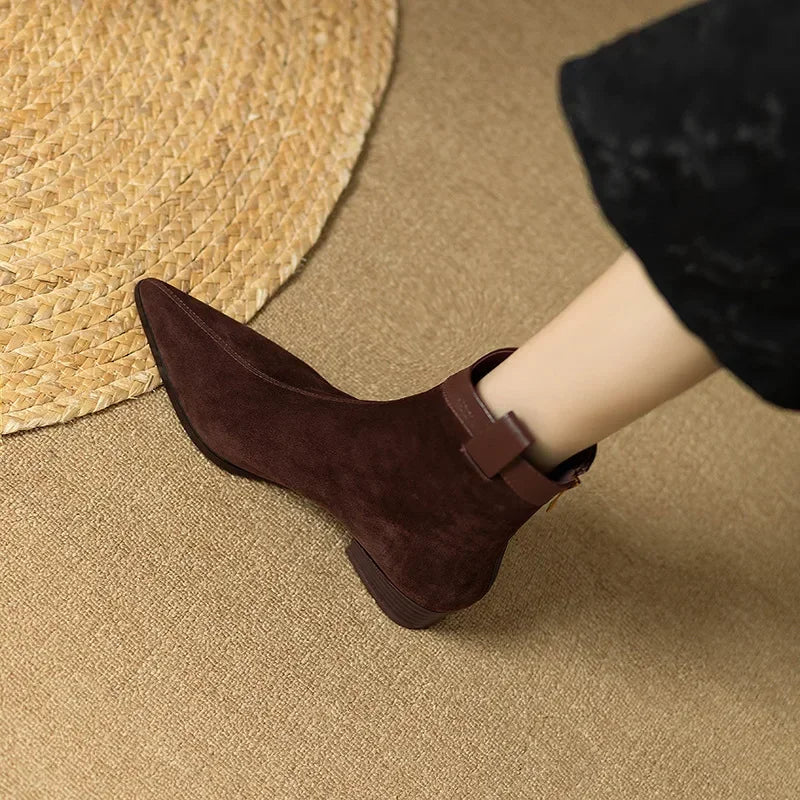 Santiag mi-haute marron Daim Femme - Élégance moderne avec bout pointu 2