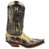 Santiag mi-haute noir Cuir Homme - Motif python avec détails western authentiques 4