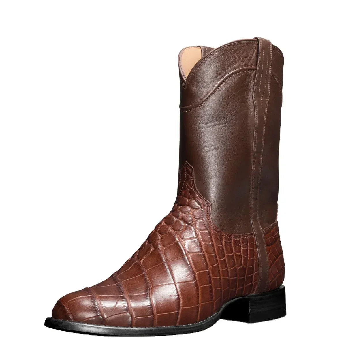 Santiag mi-haute marron Simili Cuir Homme - Motif crocodile et pointes sophistiquées 2