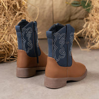 Santiag mi-haute marron Cuir Fille - Broderies blanches sur fond bleu élégant 4