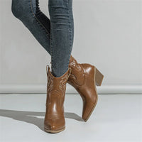 Santiag mi-haute blanc Simili Cuir Femme - Broderies géométriques élégantes et sophistiquées 4