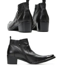 Santiag mi-haute noir Cuir Homme - Bout métallique et rivets punk 2