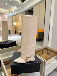 Santiag haute bleu Daim Femme - Élégant bout pointu avec boucle dorée 3