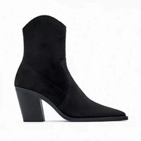 Santiag mi-haute noir Daim Femme - Talon carré élégant et bout pointu 4