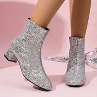 Santiag mi-haute rose à paillettes Synthétique Femme - Bottes roses éclatantes à paillettes 1