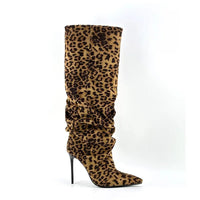 Santiag haute noir Daim Femme - Effet plissé avec talon fin argenté 4