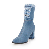 Bottine à talon Synthétique Femme - Franges bohèmes et denim chic 2