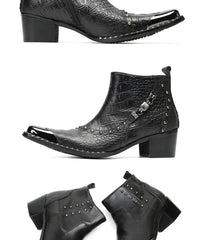 Santiag mi-haute noir Cuir Homme - Bout métallique avec clous et texture croco 5