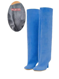 Santiag haute bleu Daim Synthétique Femme - Élégance moderne sans ornements superflus 2