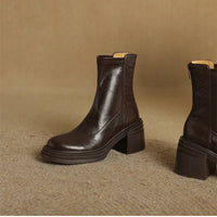 Santiag mi-haute marron foncé Synthétique Femme - Talon épais et bout carré distinctif 4