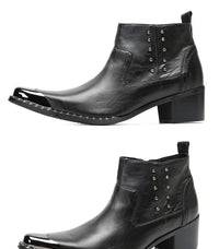 Santiag mi-haute noir Cuir Homme - Bout métallique et rivets punk 3