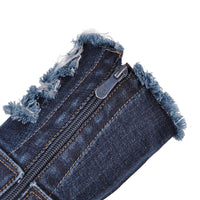 Botte haute bleu Synthétique Femme - Santiags denim avec détails effilochés 6