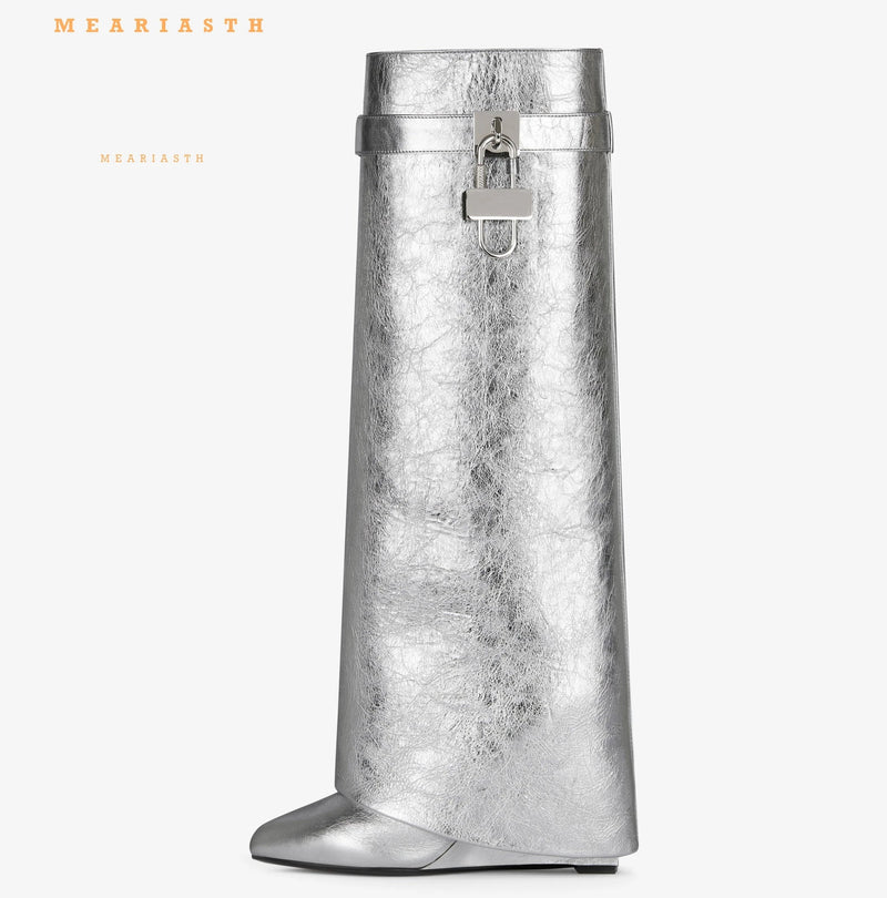 Santiag mi-haute argenté Cuir Femme - Argenté avec boucle métallique décorative