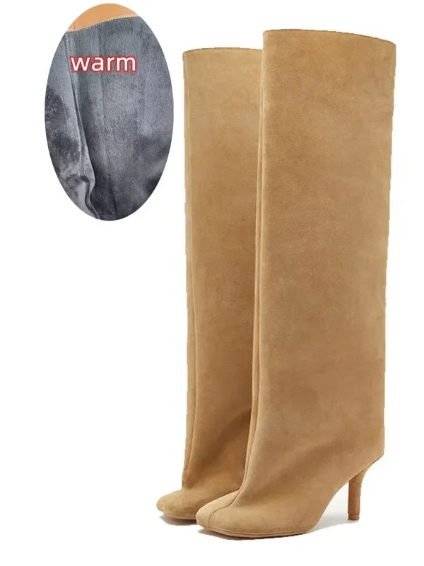 Santiag haute camel Daim Synthétique Femme - Élégance minimaliste avec talon aiguille