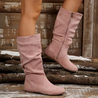 Santiag mi-haute rose Daim Synthétique Femme - Bottes plissées rose à bout rond 5