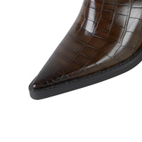 Santiag mi-haute marron foncé Synthétique Femme - Bout pointu, texture croco, talon incliné 3