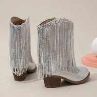 Santiag mi-haute argenté Synthétique Fille - Franges argentées et effet métallisé brillant 4