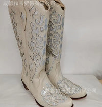 Santiag mi-haute marron Synthétique Femme - Broderies élégantes avec perles nacrées 4